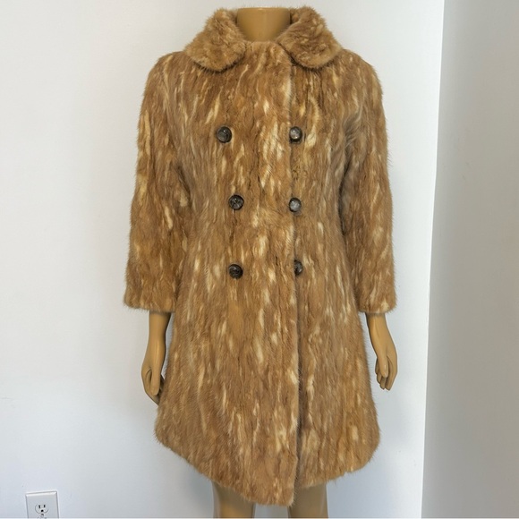 VINTAGE 50s 60s Creamy Tan Brown Mink‎ Trench Pea Coat Size Medium - Picture 1 of 10